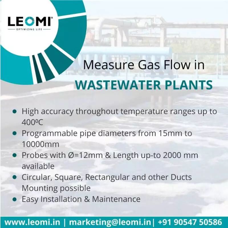 Measure gas flow in wastewater plants